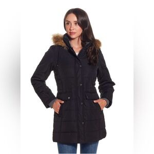 Women’s Black Quilted Coat with Faux Fur Hood, Plus Size 2X, New With Tags (332)